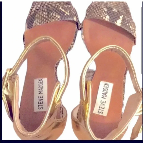 STEVE MADDEN "MARLENE-M"GOLD METALLIC/SNAKESKIN ANKLE STRAP
STILETTOS SIZe 6.5 - Picture 13 of 13